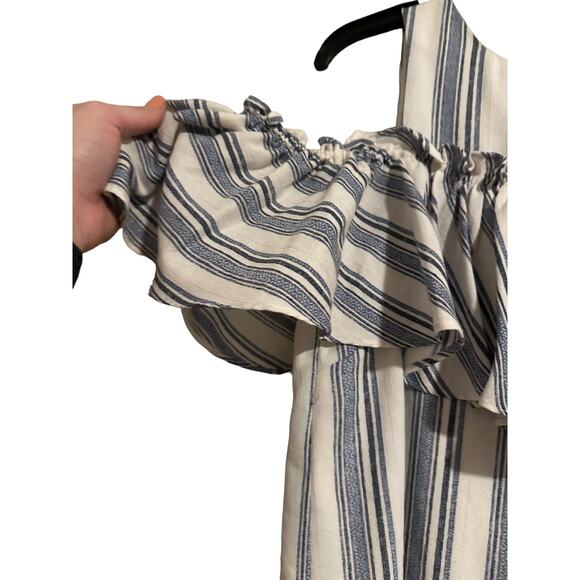 Gianni Bini Women's Medium Blue White Striped Off Shoulder Ruffle Mini Dress - Picture 5 of 13